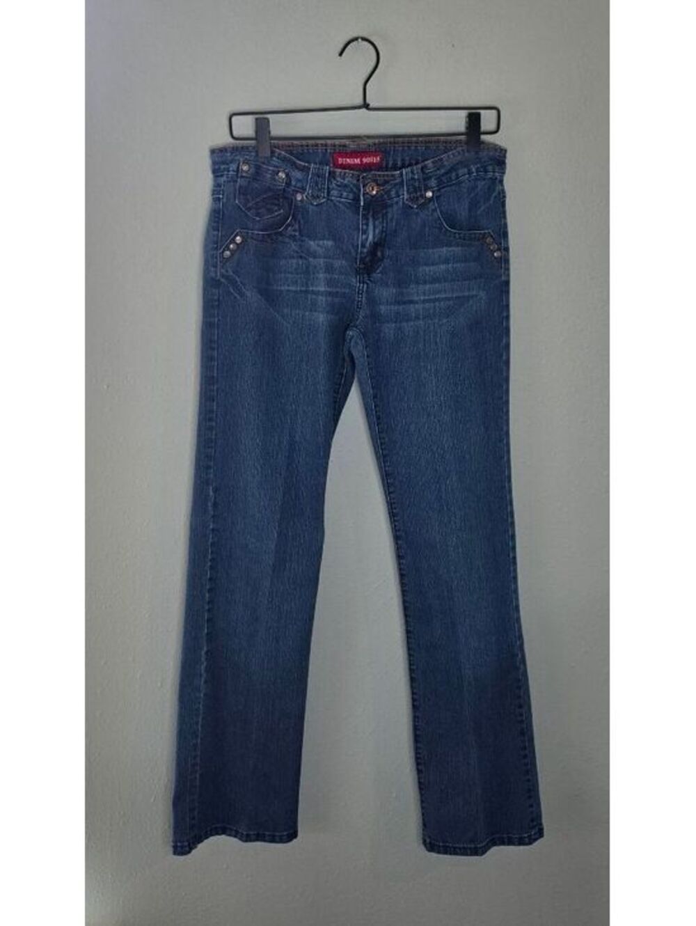Denim 90015 Y2K Low Rise Bootcut Jeans Size 13 Studded Pocket Medium Wash